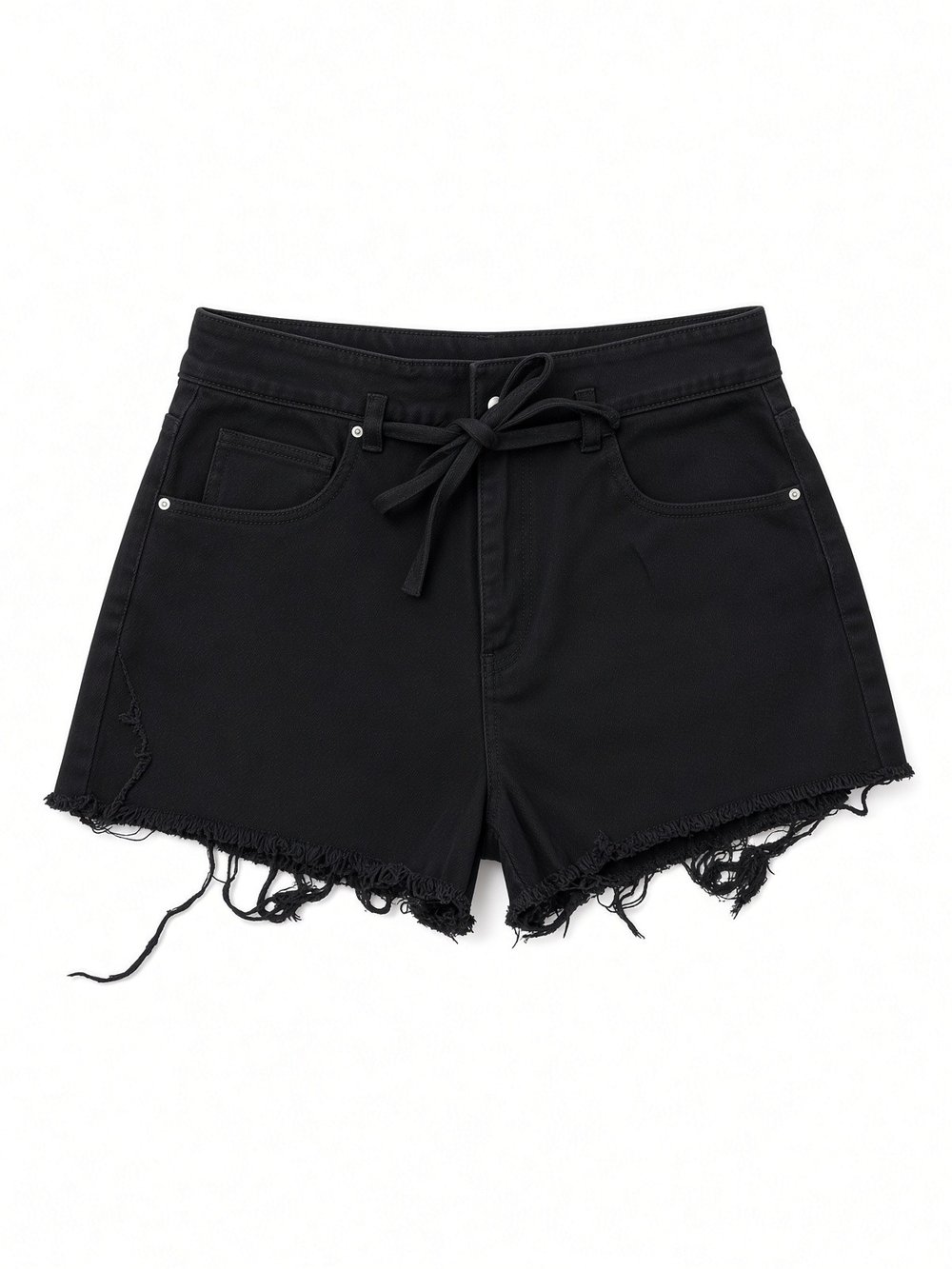 Pacsun Black Frayed Hem Tie-Waist Jean Shorts